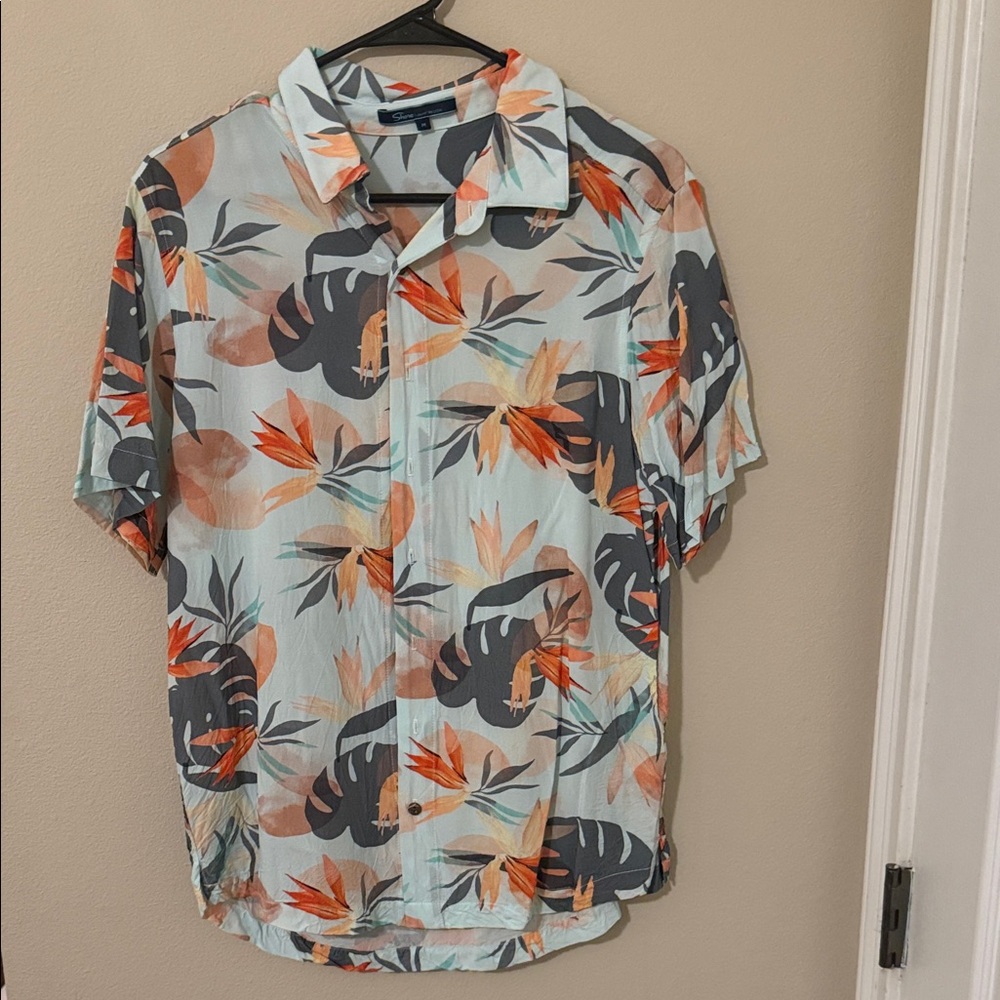 Men's Floral Print Casual Shirt - Orange and Gray